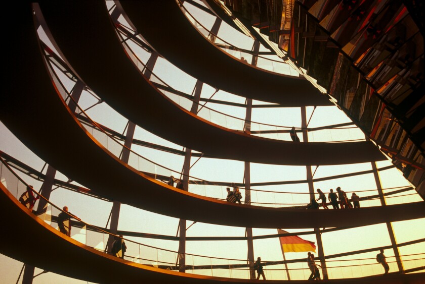 Low angle view of spiral staircase, Berlin, Germany, Europe