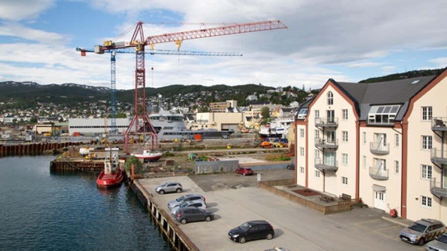 Cranes at construction site of in the port area of  Tromso,  Norway