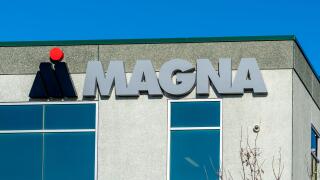 Close up of Magna sign on the building.