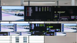 BAHRAIN, BAHRAIN - FEBRUARY 26:  FIA F1 Media Center?s TV Screens during Day One of F1 Testing at Bahrain International Circuit on February 26, 2025 in Bahrain, Bahrain. (Photo by Qian Jun/MB Media)