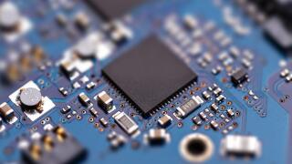 Integrated semiconductor microchip/ microprocessor on blue circuit board