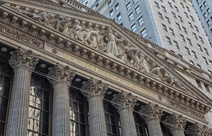 New York Stock Exchange NYSE located in 11 Wall Street in the Financial District of lower Manhattan in New York City, New York.