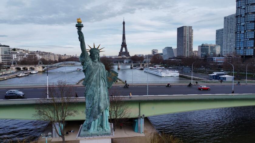 drone photo Statue of Liberty, Statue de la Liberte Paris France Europe