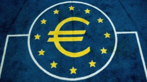 ? Euro symbol woven into lift carpet, ECB, Frankfurt, Germany.. Image shot 2006. Exact date unknown.