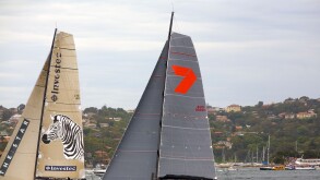 investec loyal and wild oats x1 at the start of the 2011 sydney to hobart yacht race. these yachts finished first and second
