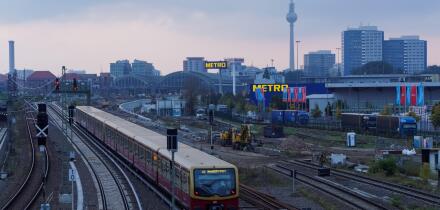 S-bahn train near  Warschauer Strasse station in Berlin, Germany
