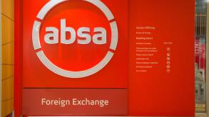 ABSA bank sign at their foreign exchange office or branch at Cape Town International airport in South Africa concept banking in Africa