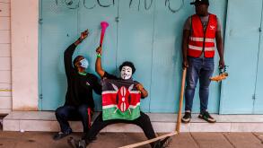 July 2, 2024, Nairobi, Kenya: Protesters take part in an anti-government protest. Kenyan demonstrators took to the streets despite President William Ruto's announcement on 26 June that he would not approve a finance bill proposing new tax hikes. Anti-riot