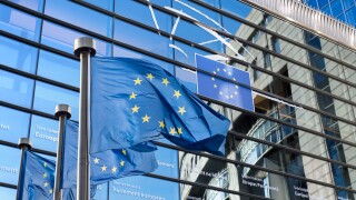 European Union flag against European Parliament