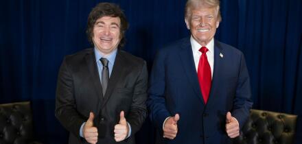 President Donald Trump giving a thumbs up with Javier Milei, President of Argentina, before a meeting at the United Nations Headquarters in New York City on September 23, 2025. Image courtesy of the White House.