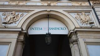 Turin, Italy - June 16,  2018: branch of the bank Intesa San Paolo with headquarters in Turin - IT