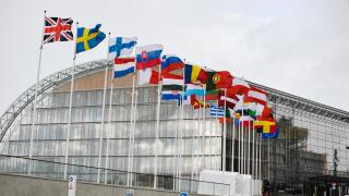 Flags of the european countries in front of the European Investment Bank, Luxembourg