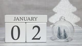 First month of the year, a calendar with numbers and a month, January 2. New Year's fairy tale as a keepsake.