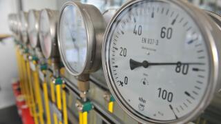 FILE - A file photo dated 09 January 2009 shows pressure displays of the municipal gas supplier DEW21 in Dortmund, Germany. According to a survy of the energy company ExxonMobil published on 01 June 2012, in 20 years natural gas will be the most important