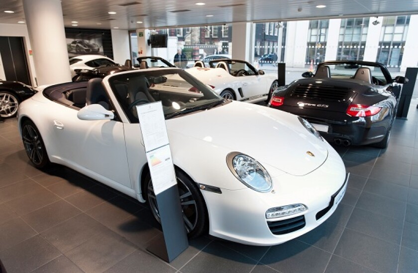 Porsche car showroom in Mayfair, London, England, UK