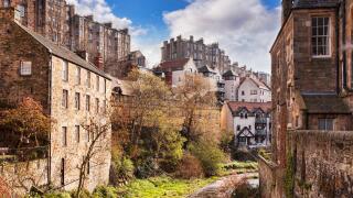 Houses and apartments overlooking the Water of Leith, Edinburgh, Scotland, UK