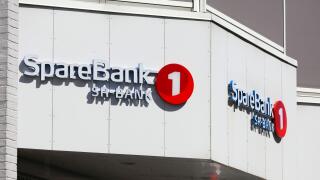 HAUGESUND, NORWAY - JULY 22, 2020: SpareBank 1 bank in Haugesund, Norway. SpareBank is one of biggest banks in Norway.