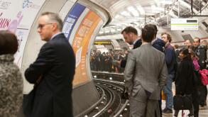 Crowded platform at tube station on London underground tube network London