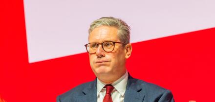 Liverpool, UK. 23 SEP, 2024.  Keir Starmer pulls an exasperated expression on stage at Labour Party Conference.  Credit Milo Chandler/Alamy Live News