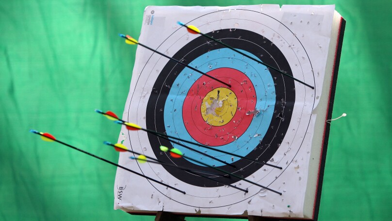 Hoppegarten, Germany, arrows stuck in a target