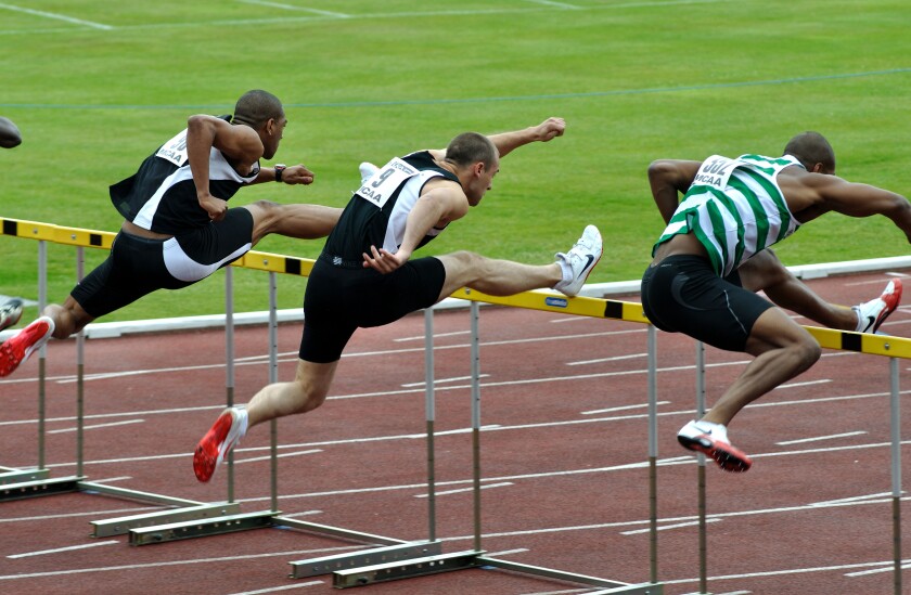 Men`s sprint hurdles race. Image shot 06/2009. Exact date unknown.