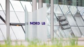 Hannover, Germany. 04th Apr, 2019. The NordLB logo can be read in the entrance area of the bank. The troubled Norddeutsche Landesbank (NordLB) closed the past financial year with a loss of EUR 2.3 billion. Credit: Moritz Frankenberg/dpa/Alamy Live News