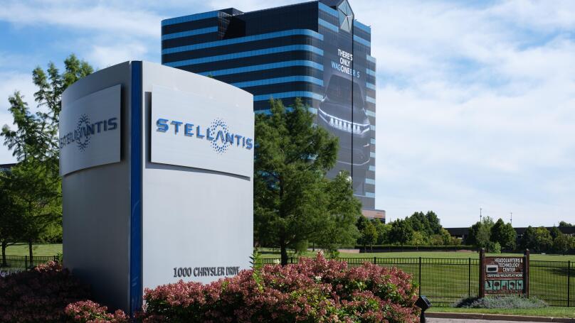 Stellantis sign outside the Chrysler Technology Center and World Headquarters in Auburn Hills Michigan USA