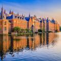The Hague, Netherlands. Binnenhof castle (Dutch Parliament) in downtown Hague at sunset.