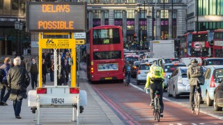 Traffic delays sign at London Bridge, London England United Kingdom UK