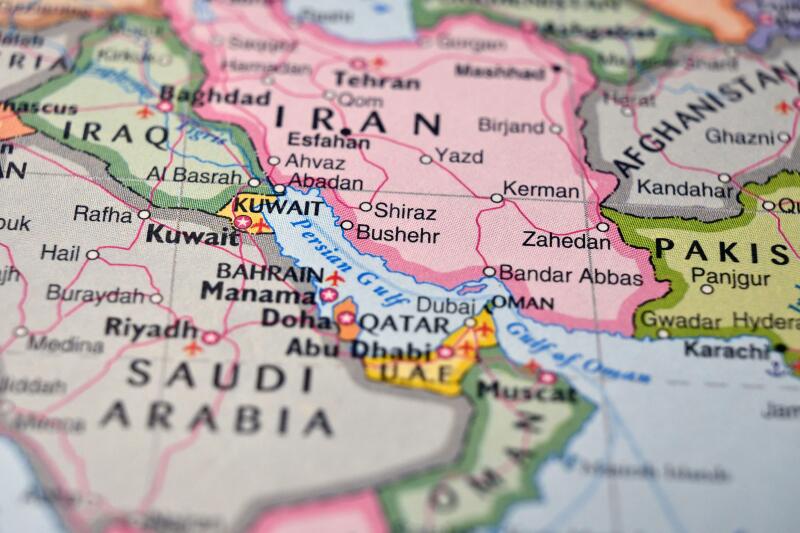 Defocused World Map Background Showing Bushehr Location Top View Geography and Travel Concept