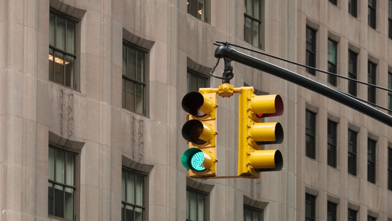 Traffic signal showing green New York city USA