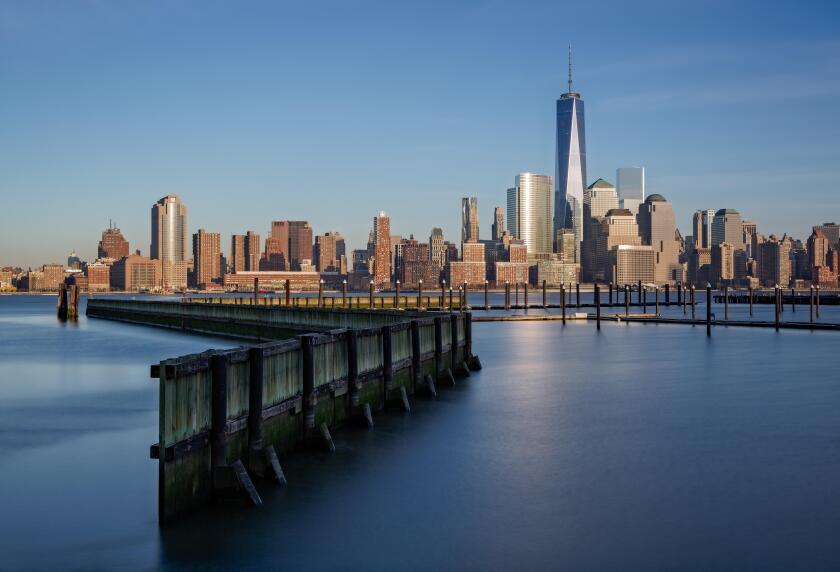 New York City Financial District skyline with One World Trade Center commonly referred to as The Freedom Tower.