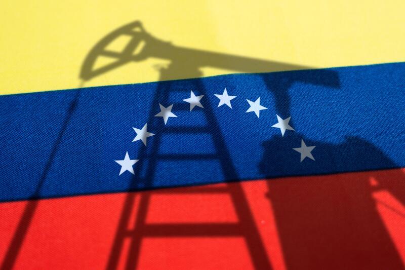 The oil industry of venezuela . Oil rigs on the background of the venezuelan flag. Mining and oil export. trading on global fuel market. Fuel industry