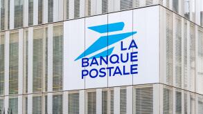 Sign and logo on the headquarters building of the Banque Postale. La Banque Postale is a French public bank, subsidiary of the La Poste group