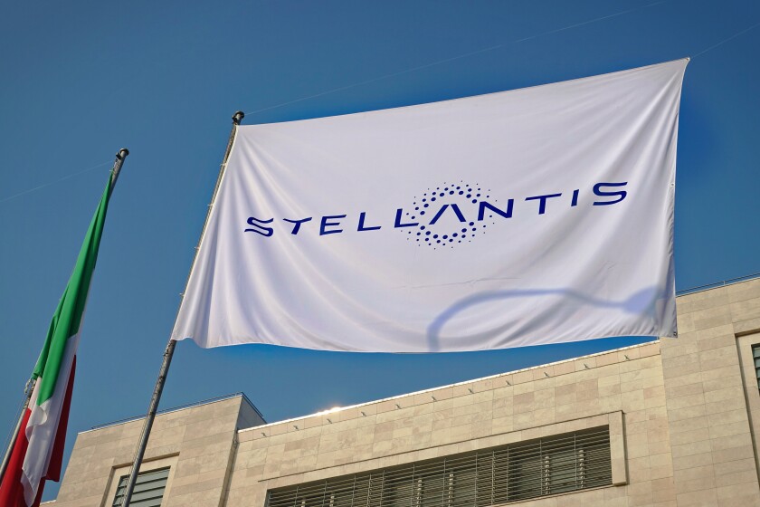 Turin, Italy - January 18, 2021 The Stellantis logo and new flag