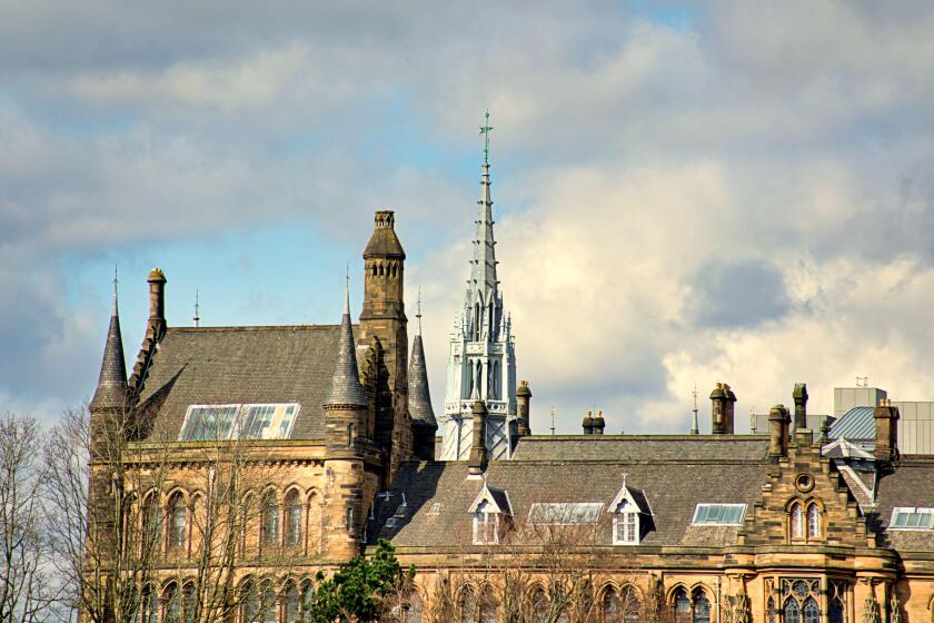 university of glasgow rooftops with The white spire on the Memorial Chapel