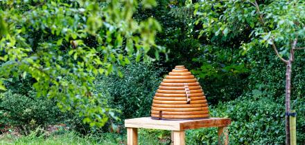Wooden model bee hive in the grounds of Marble Hill House, Twickenham, London