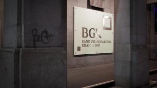 The logo of the National Development Bank (Bank Gospodarstwa Krajowego) is seen on November 5, 2019 in Warsaw, Poland. (Photo by Jaap Arriens/NurPhoto)