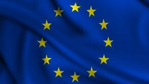 European Union flag covering the frame is waving in the wind