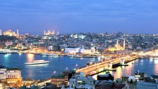 The Istanbul skyline at dusk as seen from the Galata Tower.. Image shot 02/2008. Exact date unknown.