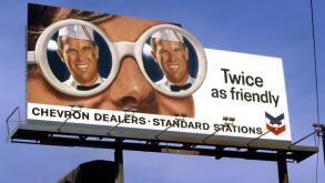 Billboard advertising Chevron gasoline circa 1967