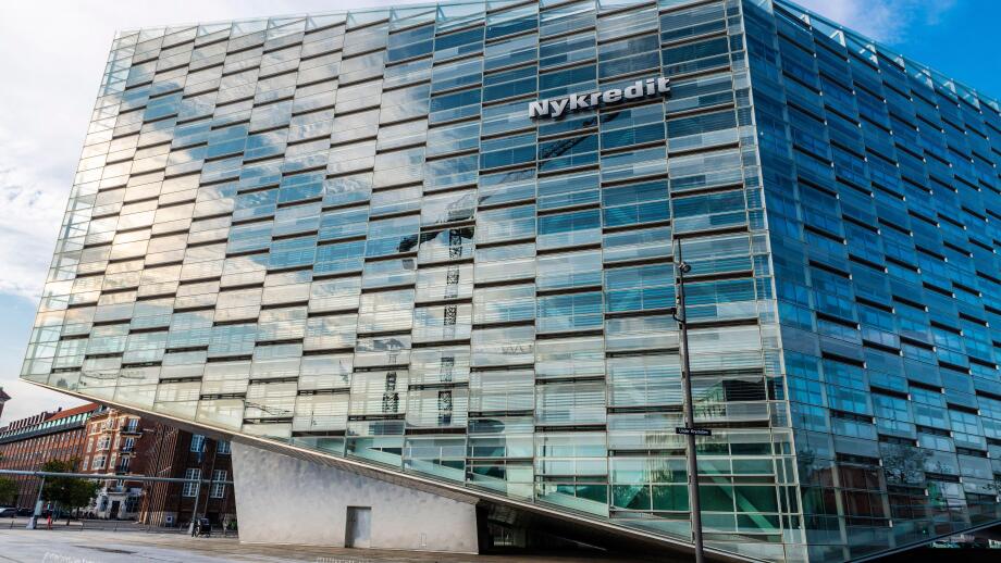 Copenhagen, Denmark - August 27, 2019: Low angle shot of The Crystal (Krystallen) designed by Schmidt Hammer Lassen, modern office building of the Nyk