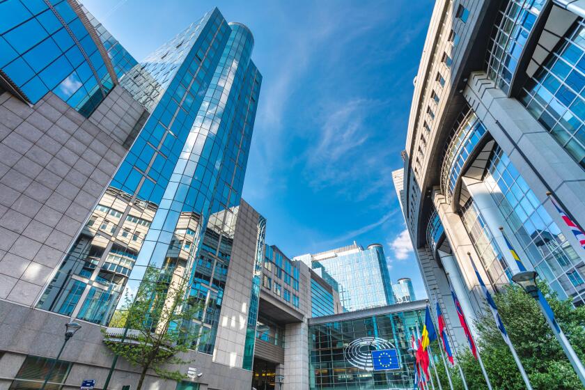 Building of European Parliament in Brussels, Belgium. European commission building. Symbol of European Union.