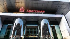 Hanover, Germany - August 19, 2019: Facade of the Sparkasse headquarters office in Hanover, Germany