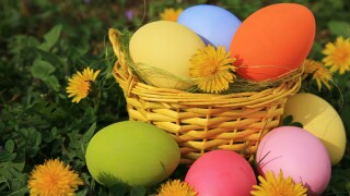 Basket full of colorful easter eggs