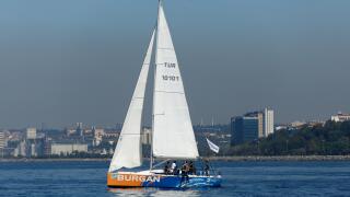 Caddebostan, Istanbul / Turkey - September 29 2019: Latest preparations of Burgan Bank Sailing Team before 2nd Day of Turkcell Platinum Bosphorus Cup