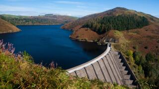 Llyn Clywedog lake reservoir in autumn Cambrian Mountains Powys Mid Wales UK
