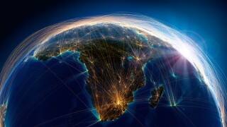 Detailed air routes on Earth. 3D rendering