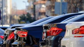 Istanbul, Turkey - March 4, 2017: Rear view of some new German Cars. Like Bmw, Mercedes and Audi at the street.