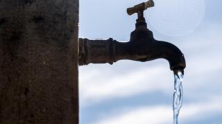 Water running from a faucet